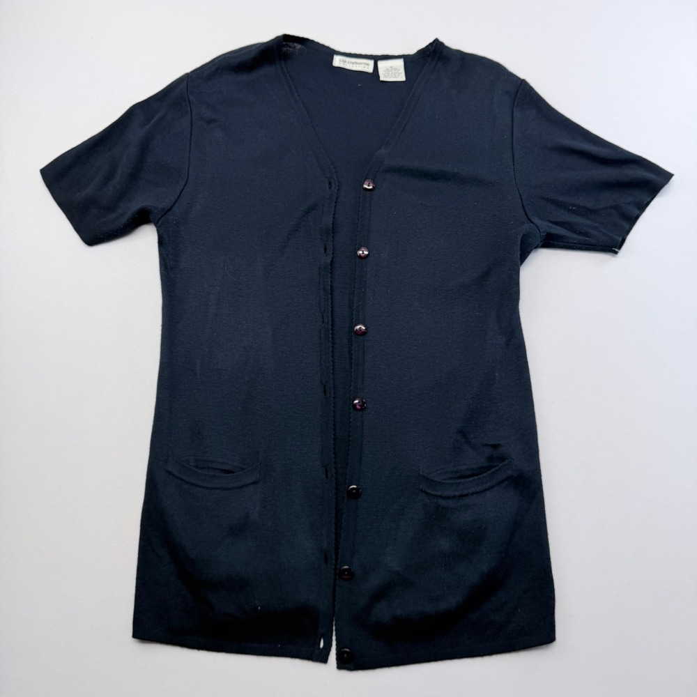 Liz Claiborne Collection Navy Blue Short Sleeve Button Front Cardigan Sweater M